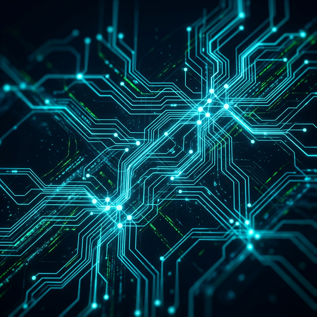 Netsa AI — abstract tech visualization with neural network patterns and glowing cyan circuit lines representing AI-powered software development in Ethiopia